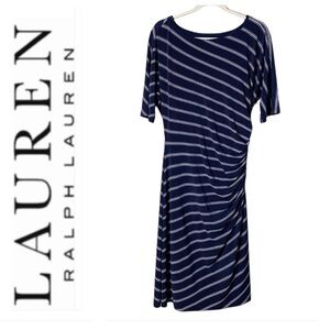 Ralph Lauren LRL Womens Dress Plus Size 16 Stretch Ruche Striped Nautical Career